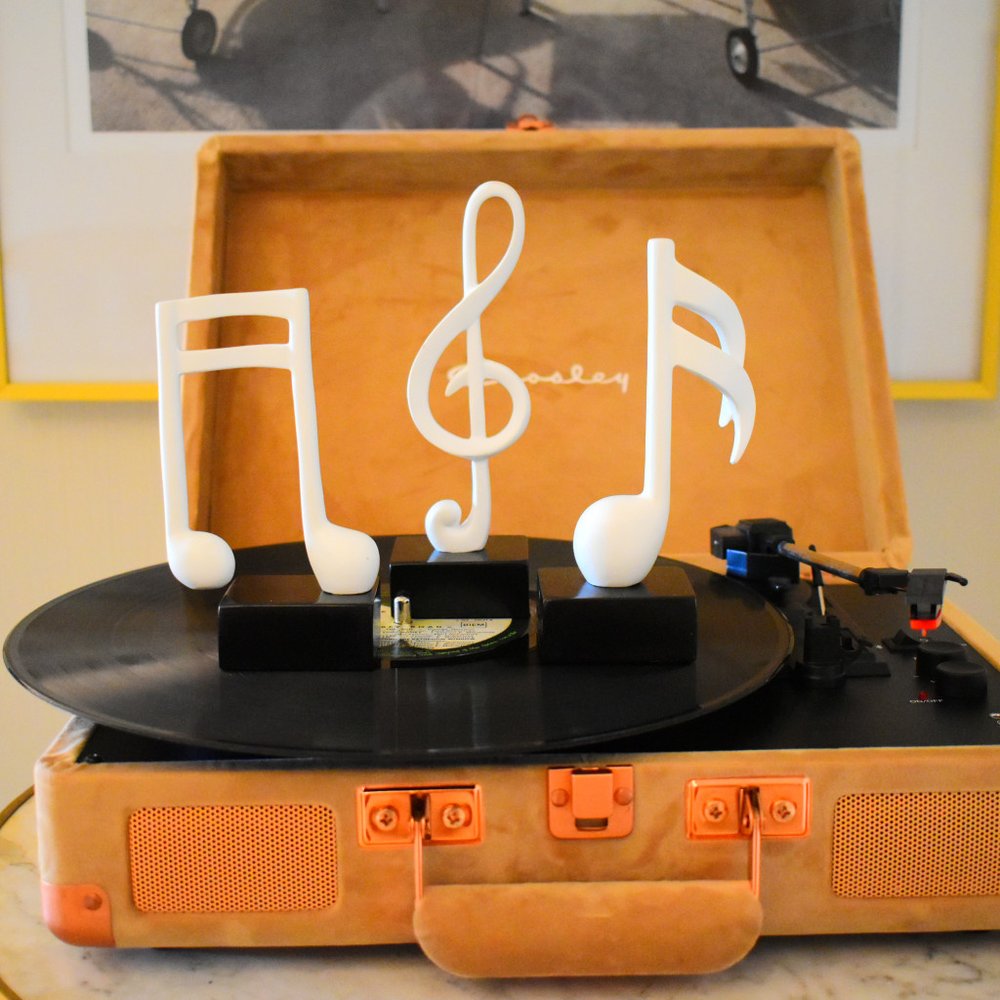Set of Three White Resin Music Tabletop Sculpture HomeRoots