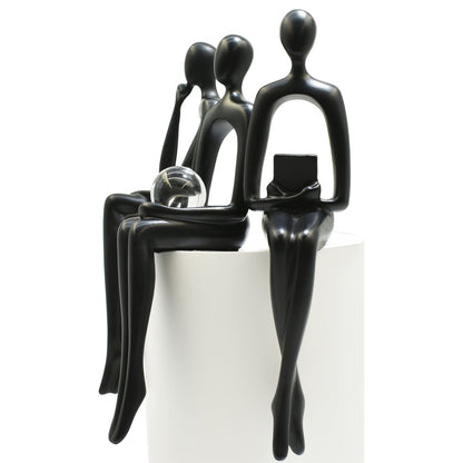 Set of Three Black Resin People Tabletop Sculpture HomeRoots