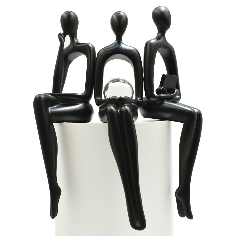 Set of Three Black Resin People Tabletop Sculpture HomeRoots