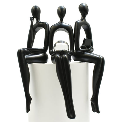 Set of Three Black Resin People Tabletop Sculpture HomeRoots