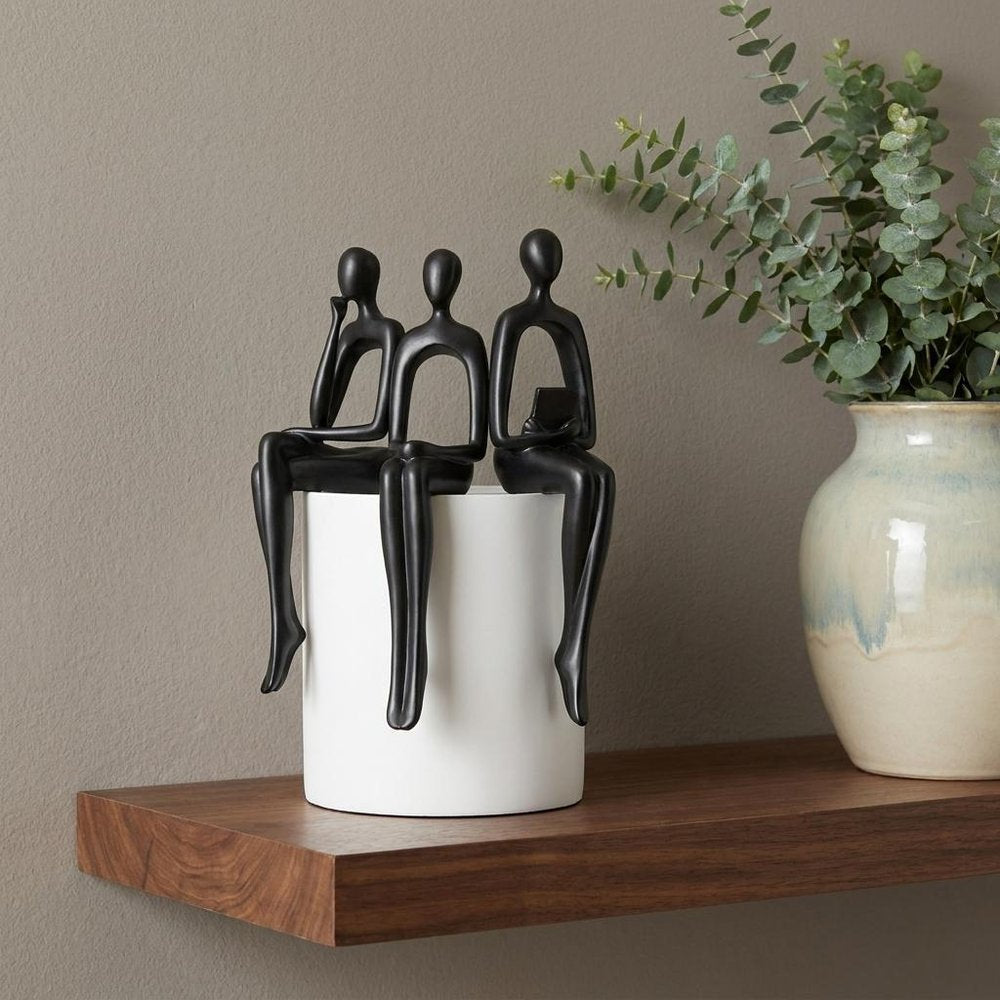 Set of Three Black Resin People Tabletop Sculpture HomeRoots