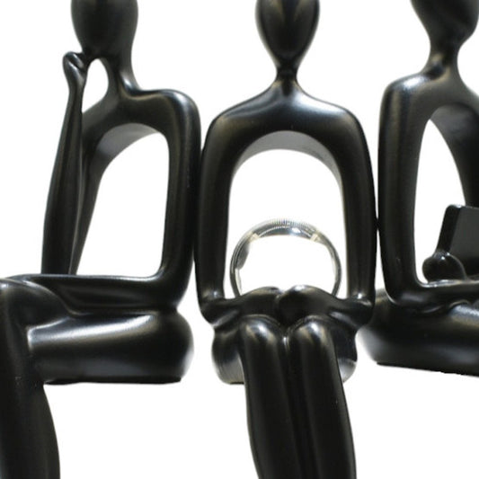 Set of Three Black Resin People Tabletop Sculpture HomeRoots