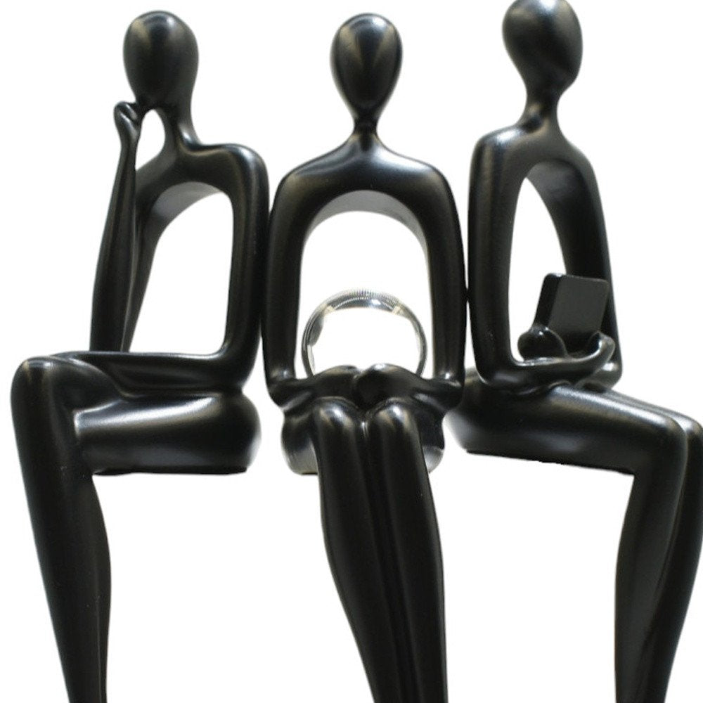 Set of Three Black Resin People Tabletop Sculpture HomeRoots