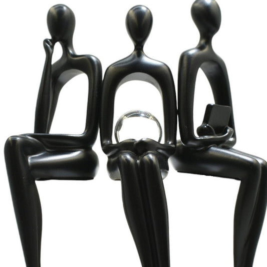 Set of Three Black Resin People Tabletop Sculpture HomeRoots