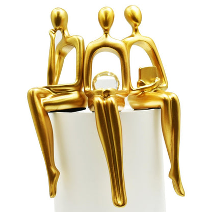 Set of Three Gold Resin People Tabletop Sculpture HomeRoots
