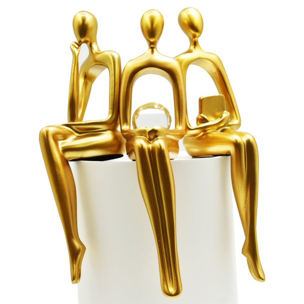 Set of Three Gold Resin People Tabletop Sculpture HomeRoots