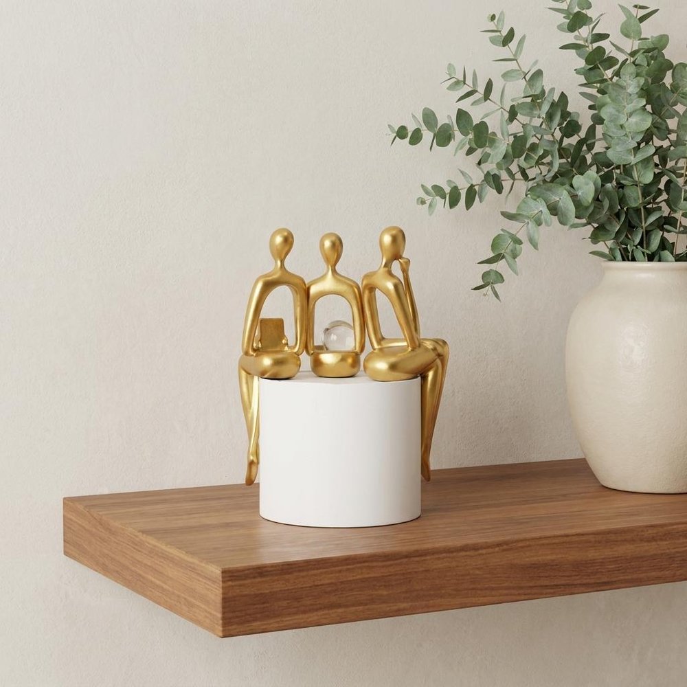 Set of Three Gold Resin People Tabletop Sculpture HomeRoots