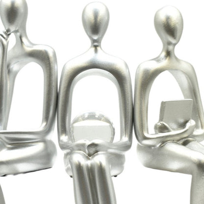 Set of Three Silver Resin People Tabletop Sculpture HomeRoots