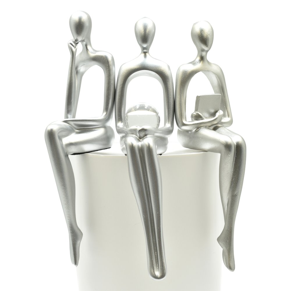 Set of Three Silver Resin People Tabletop Sculpture HomeRoots