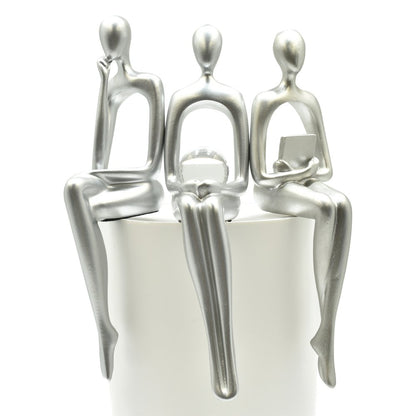 Set of Three Silver Resin People Tabletop Sculpture HomeRoots