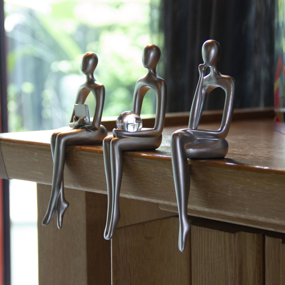 Set of Three Silver Resin People Tabletop Sculpture HomeRoots