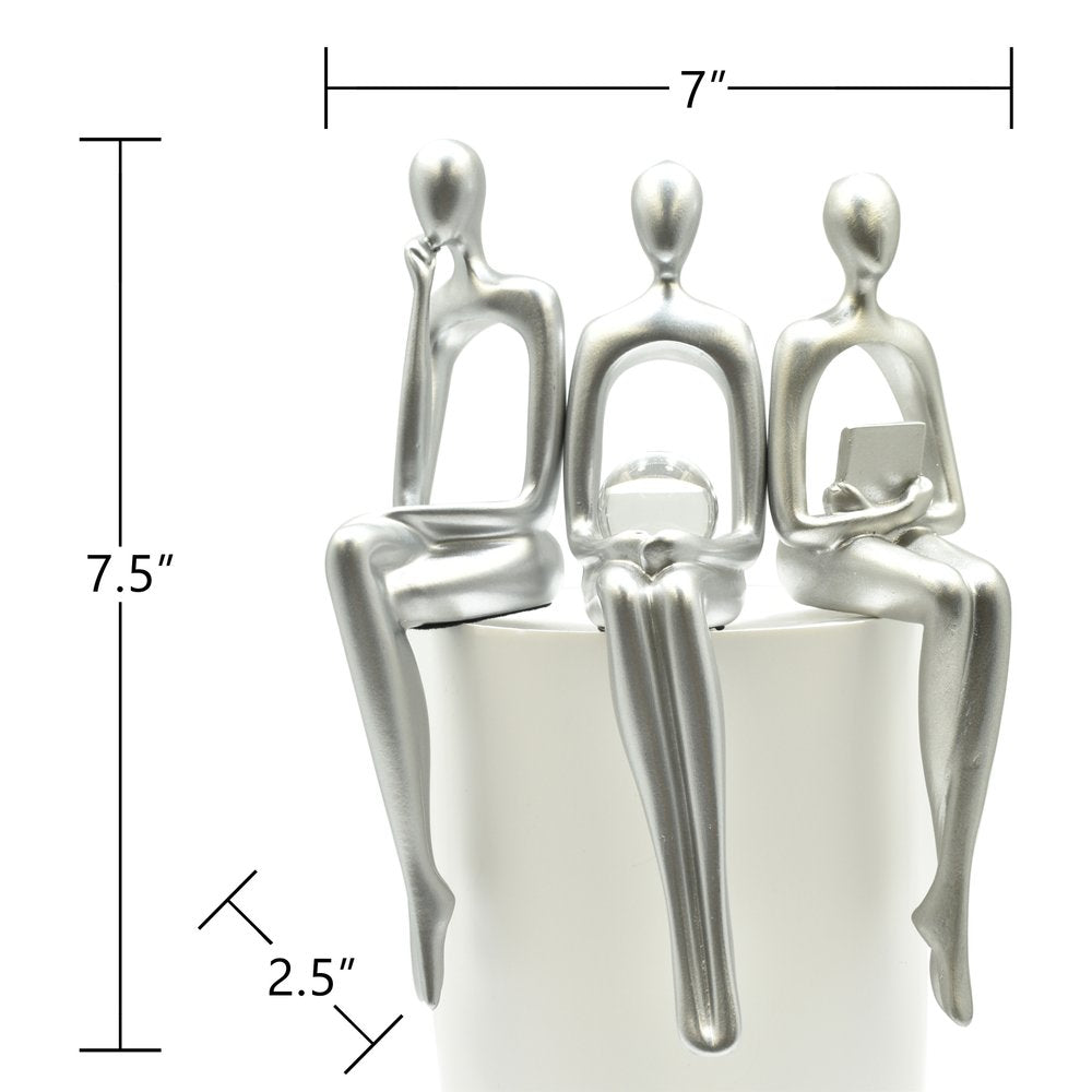 Set of Three Silver Resin People Tabletop Sculpture HomeRoots