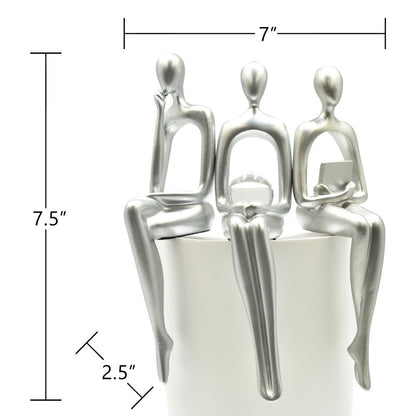 Set of Three Silver Resin People Tabletop Sculpture HomeRoots