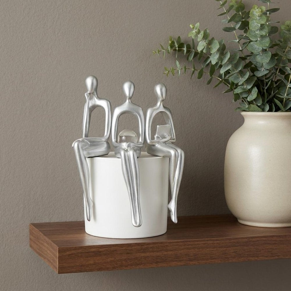 Set of Three Silver Resin People Tabletop Sculpture HomeRoots
