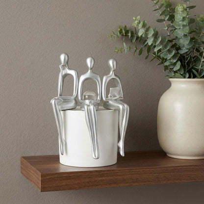 Set of Three Silver Resin People Tabletop Sculpture HomeRoots