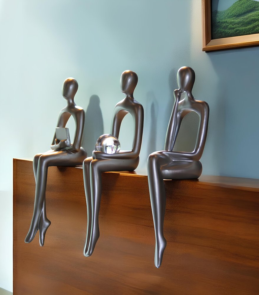 Set of Three Silver Resin People Tabletop Sculpture HomeRoots