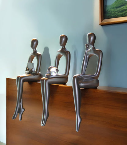 Set of Three Silver Resin People Tabletop Sculpture HomeRoots