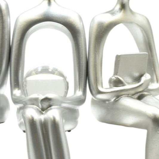 Set of Three Silver Resin People Tabletop Sculpture HomeRoots