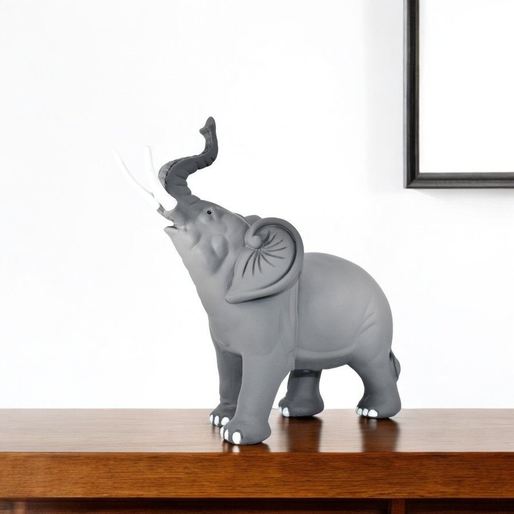 7" Stone And White Resin Elephant Tabletop Sculpture HomeRoots