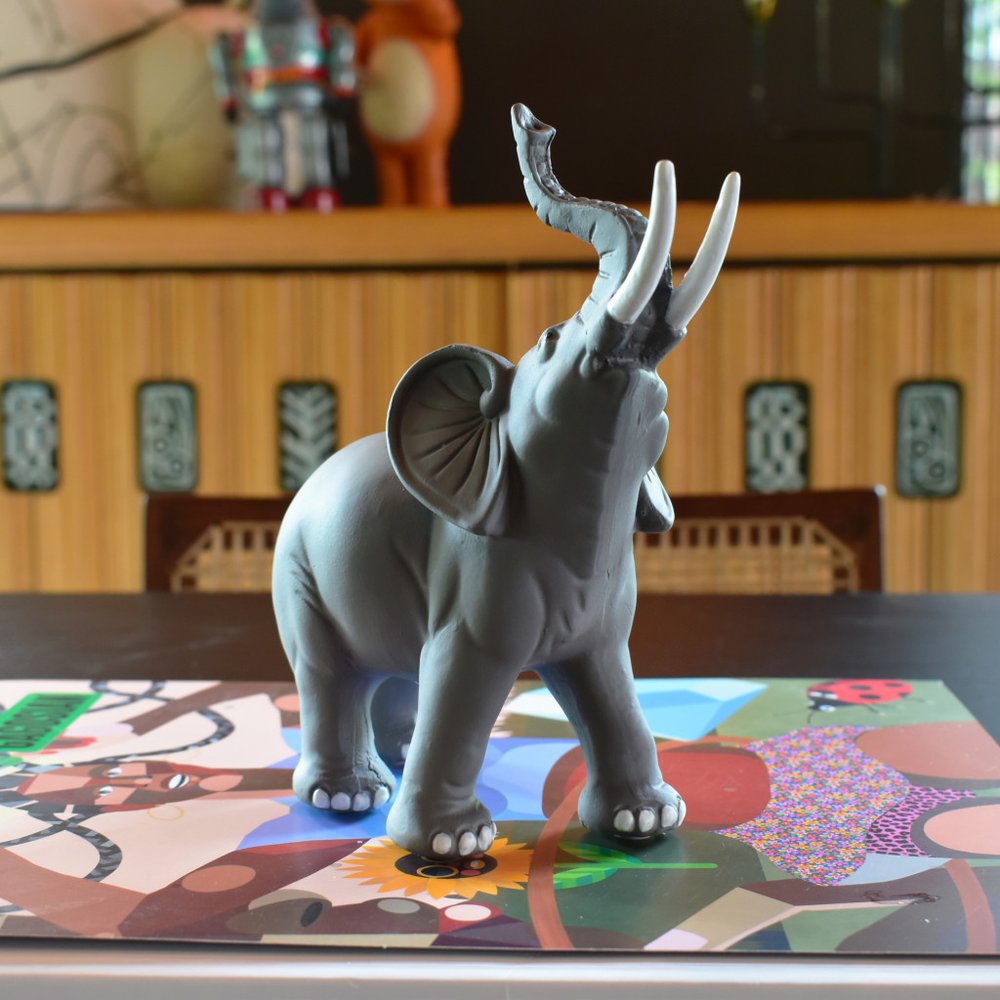 7" Stone And White Resin Elephant Tabletop Sculpture HomeRoots