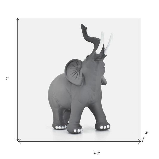 7" Stone And White Resin Elephant Tabletop Sculpture HomeRoots