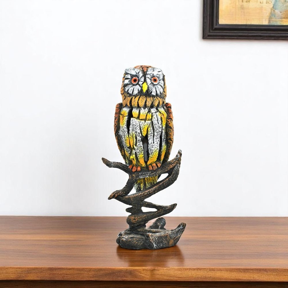 8" Brown Yellow And White Resin Owl Tabletop Sculpture HomeRoots