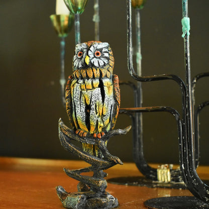 8" Brown Yellow And White Resin Owl Tabletop Sculpture HomeRoots