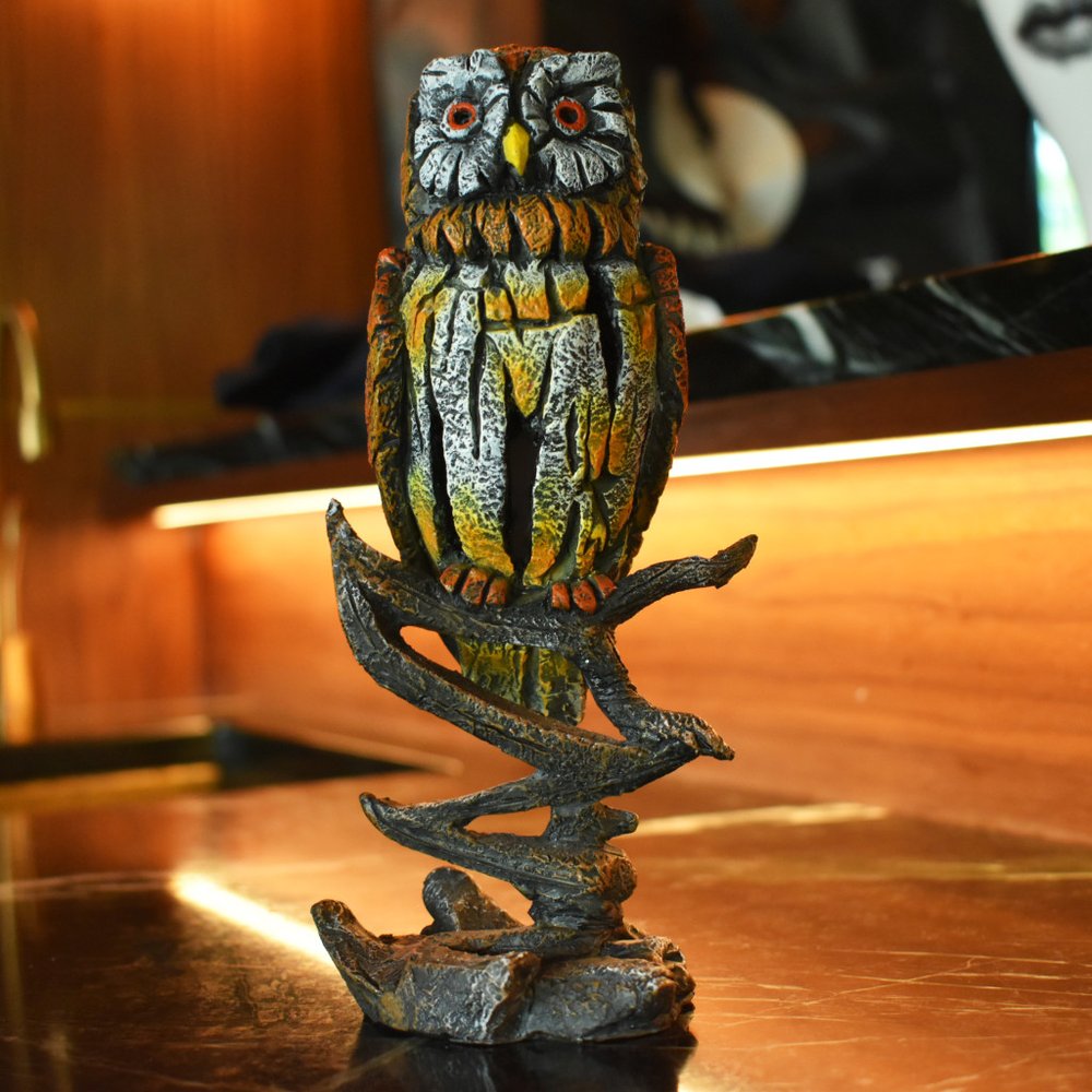 8" Brown Yellow And White Resin Owl Tabletop Sculpture HomeRoots