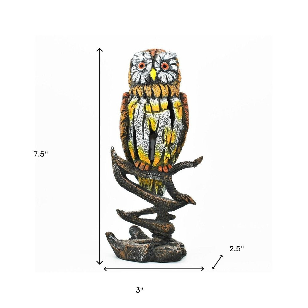 8" Brown Yellow And White Resin Owl Tabletop Sculpture HomeRoots