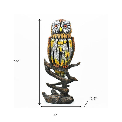 8" Brown Yellow And White Resin Owl Tabletop Sculpture HomeRoots