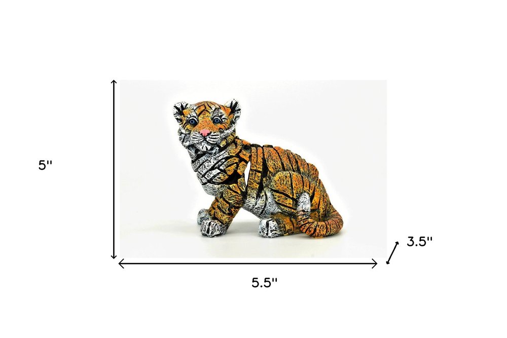 5" Orange White And Black Resin Tiger Tabletop Sculpture HomeRoots