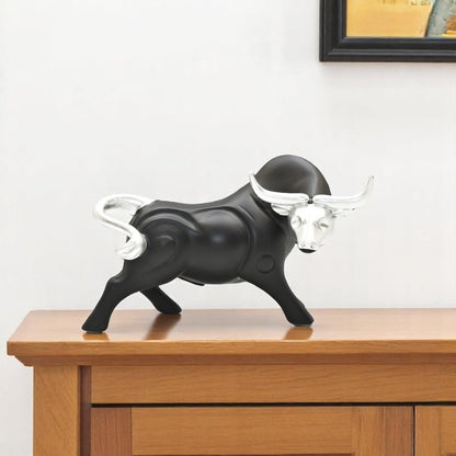 5" Black And Silver Resin Bull Tabletop Sculpture HomeRoots