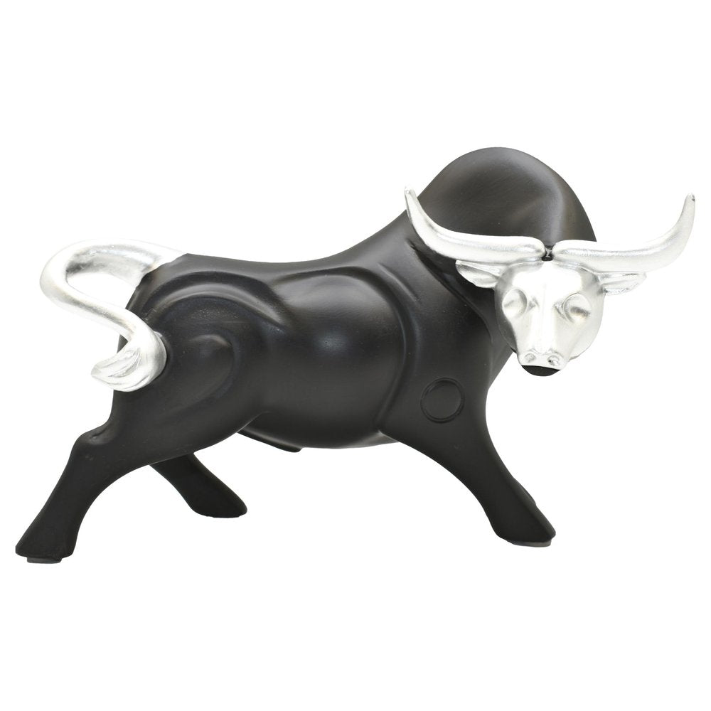5" Black And Silver Resin Bull Tabletop Sculpture HomeRoots