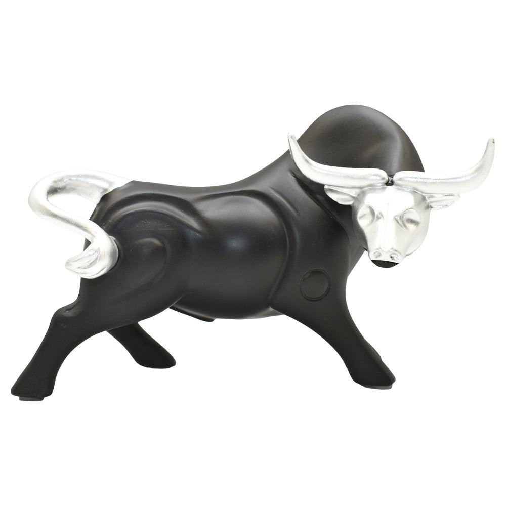 5" Black And Silver Resin Bull Tabletop Sculpture HomeRoots