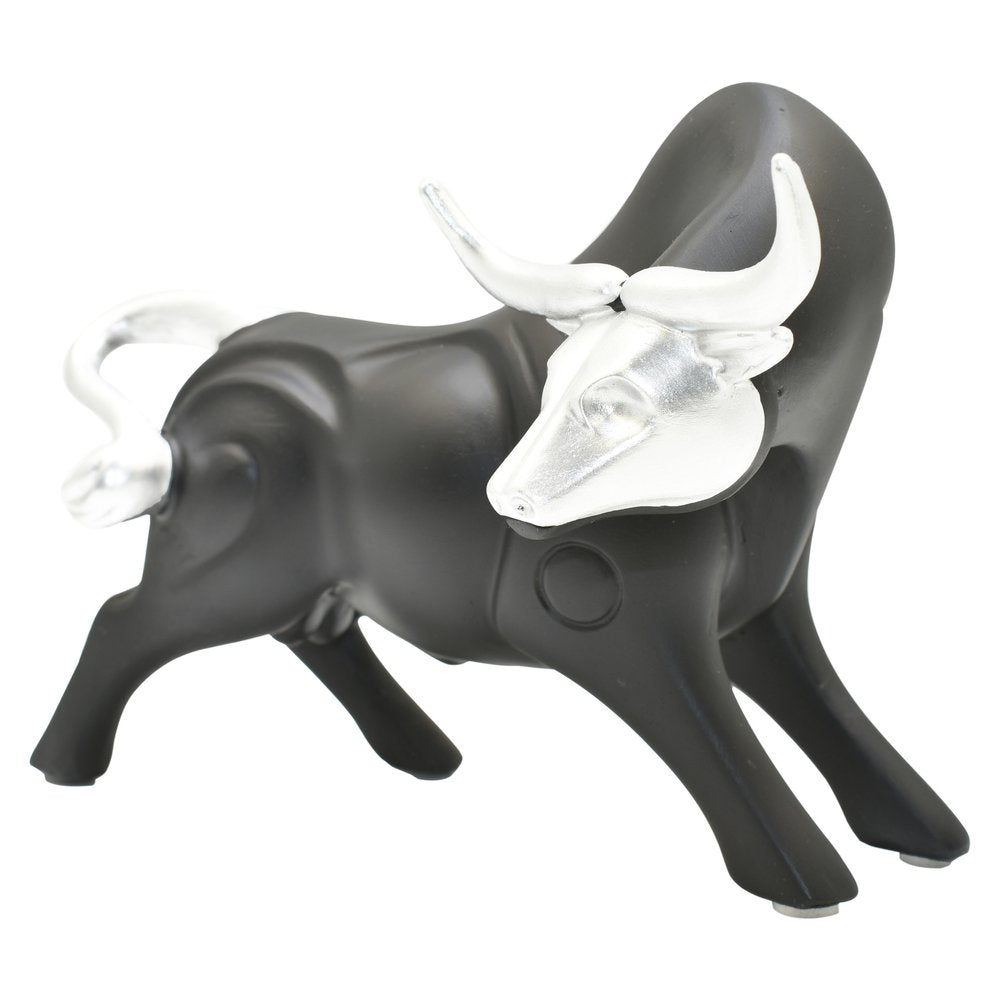 5" Black And Silver Resin Bull Tabletop Sculpture HomeRoots