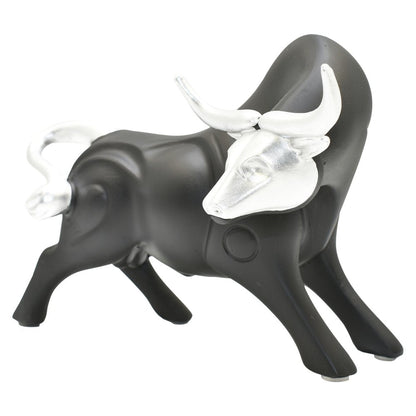5" Black And Silver Resin Bull Tabletop Sculpture HomeRoots