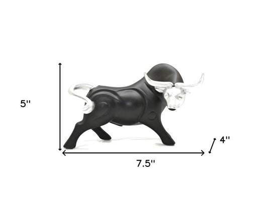 5" Black And Silver Resin Bull Tabletop Sculpture HomeRoots