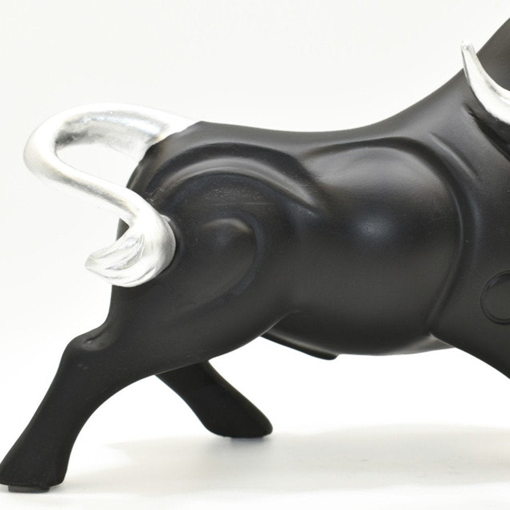 5" Black And Silver Resin Bull Tabletop Sculpture — view 3