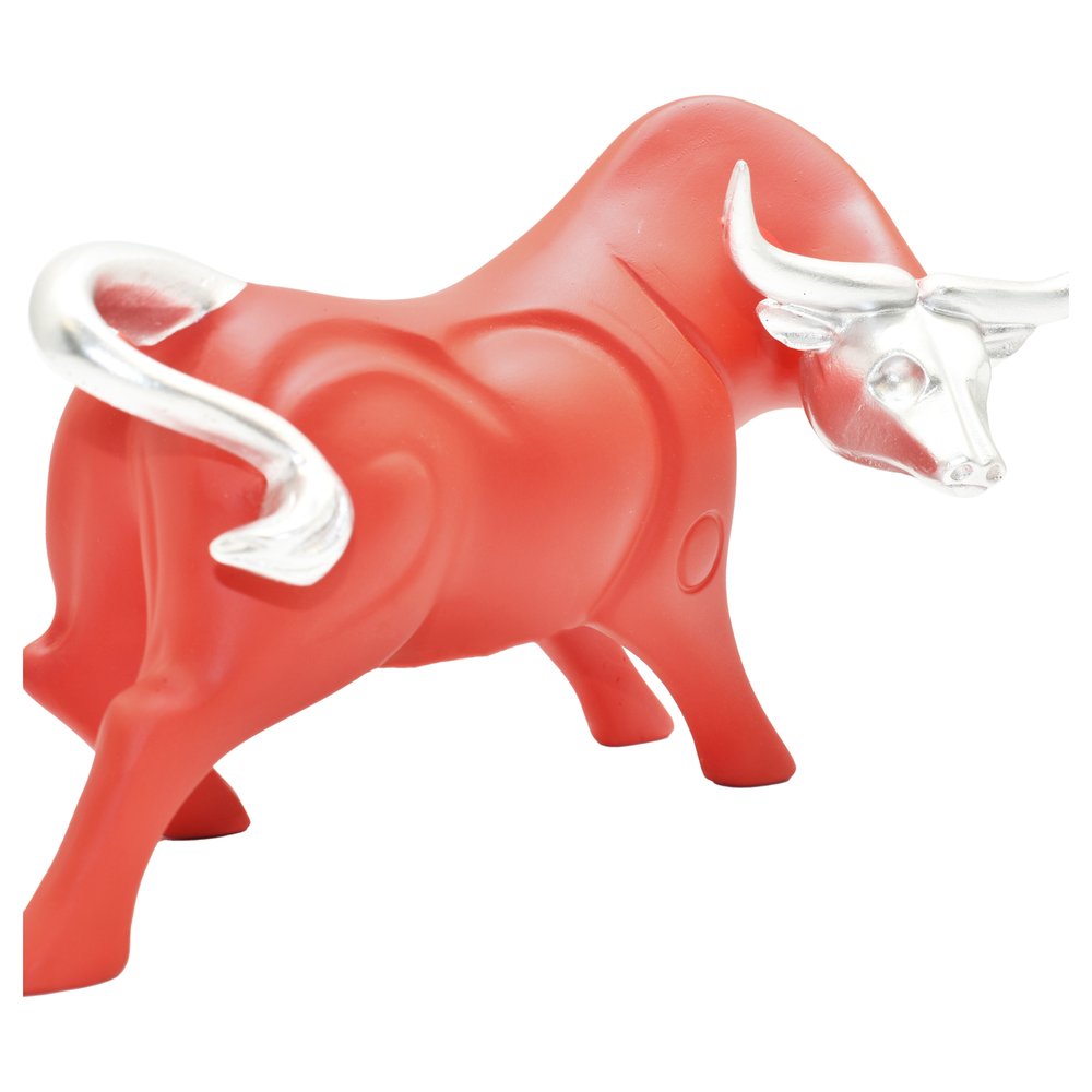 5" Red And Silver Resin Bull Tabletop Sculpture HomeRoots