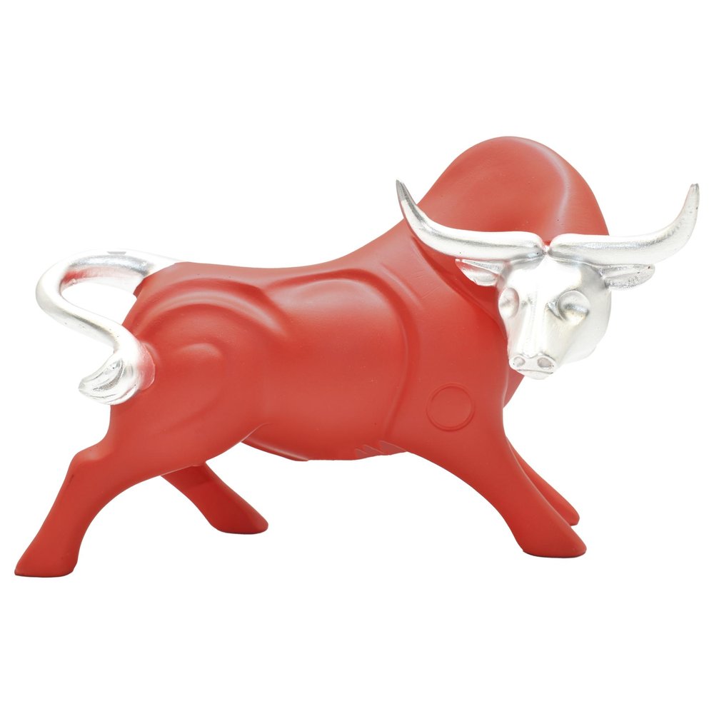 5" Red And Silver Resin Bull Tabletop Sculpture HomeRoots