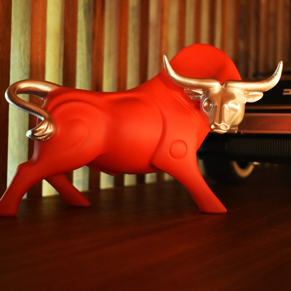 5" Red And Silver Resin Bull Tabletop Sculpture HomeRoots