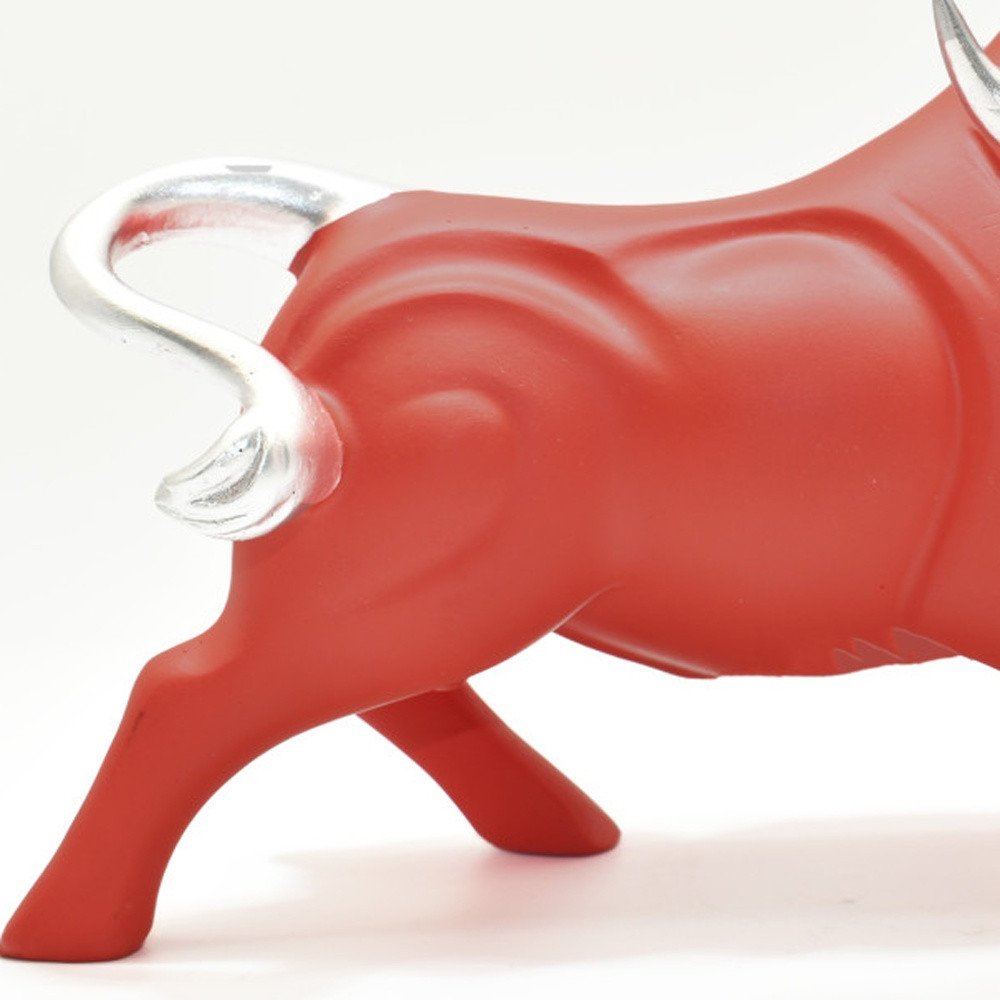 5" Red And Silver Resin Bull Tabletop Sculpture HomeRoots