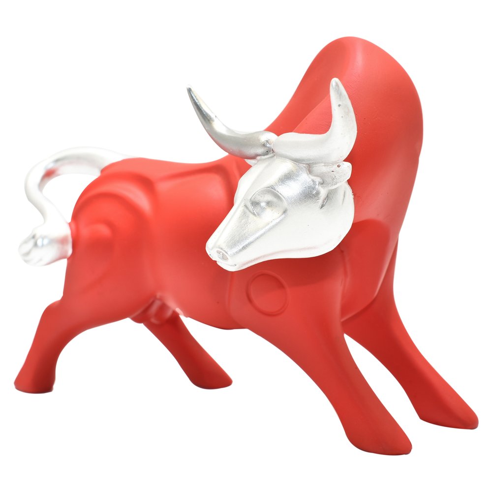 5" Red And Silver Resin Bull Tabletop Sculpture HomeRoots