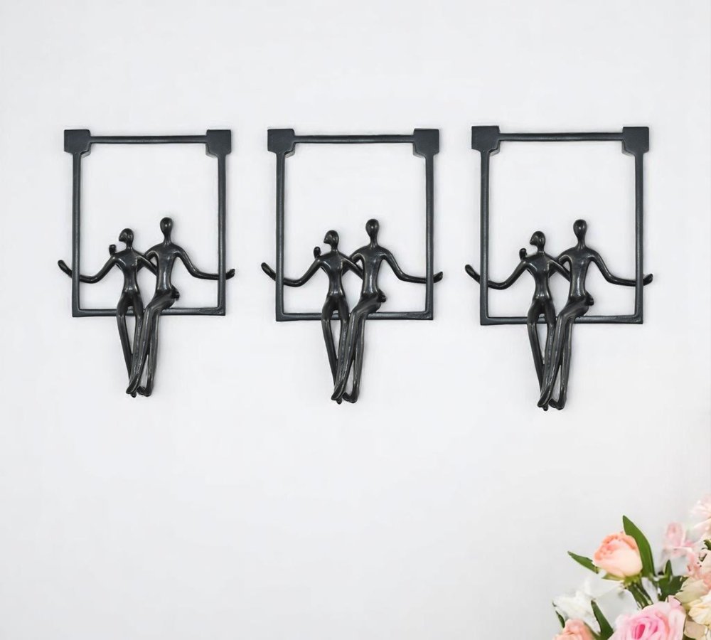 Set of Three Black Resin People Tabletop Sculpture HomeRoots