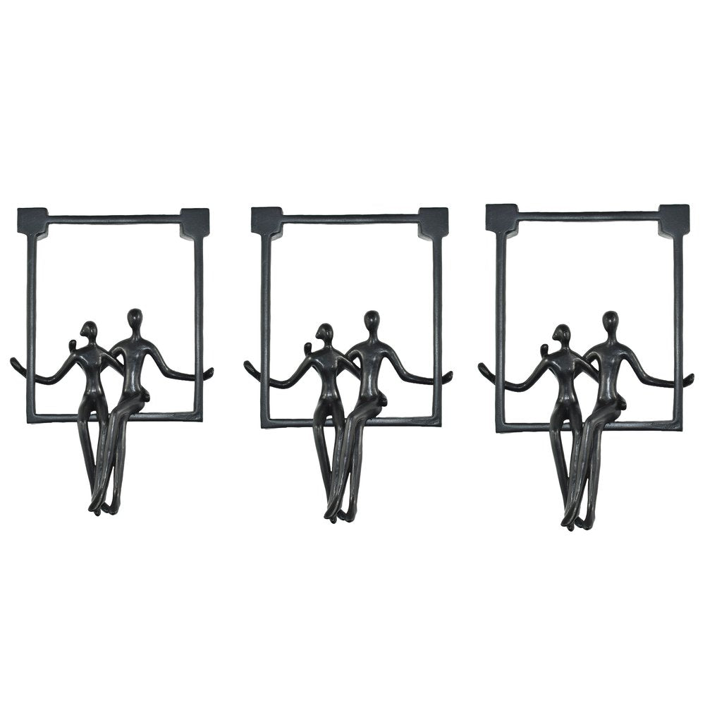 Set of Three Black Resin People Tabletop Sculpture HomeRoots
