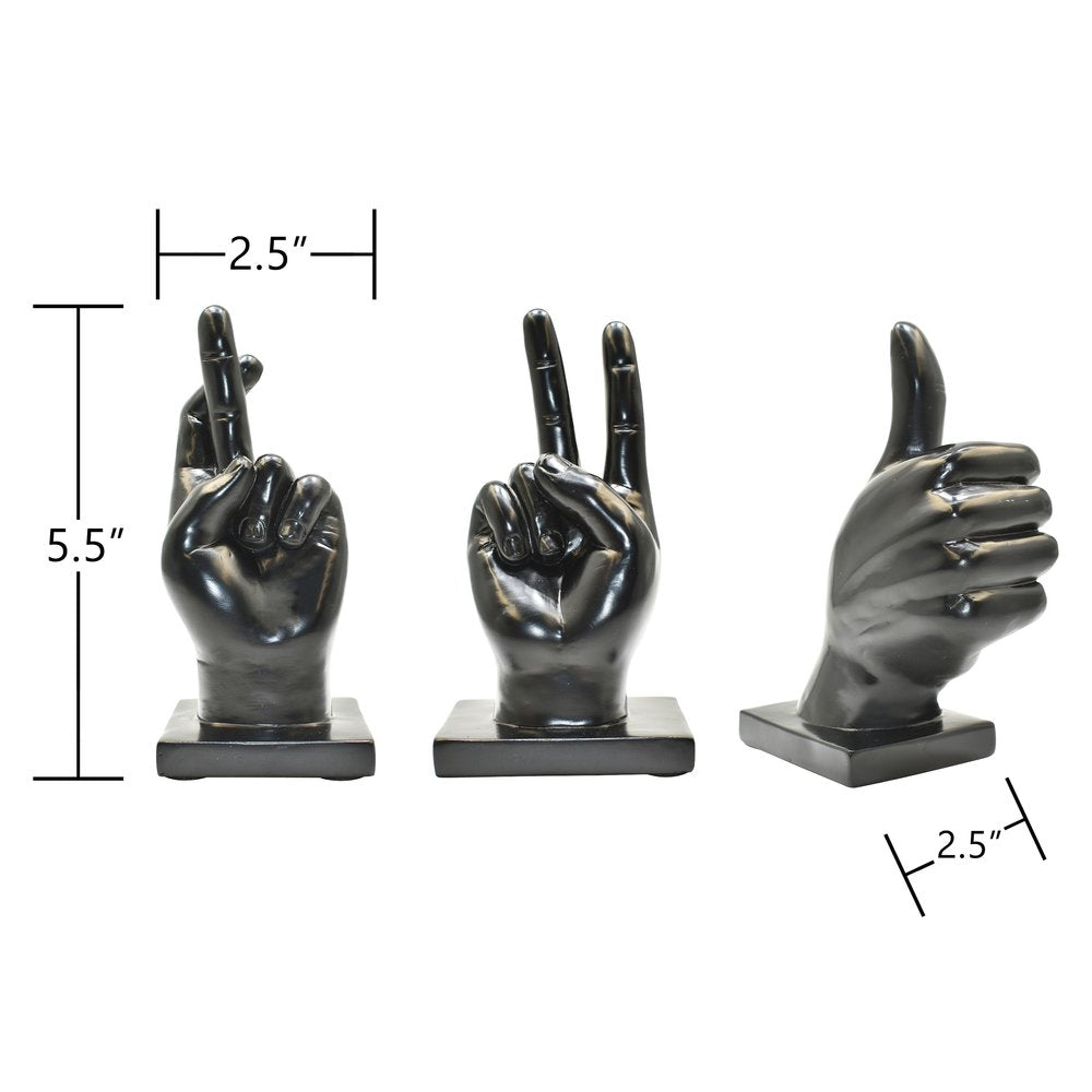 Set of Three Black Resin Hand Tabletop Sculpture HomeRoots