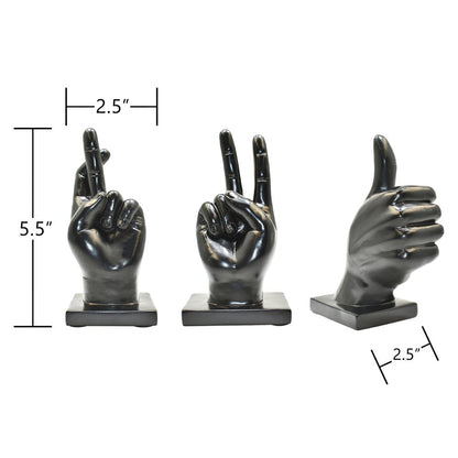 Set of Three Black Resin Hand Tabletop Sculpture HomeRoots
