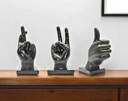 Set of Three Black Resin Hand Tabletop Sculpture HomeRoots