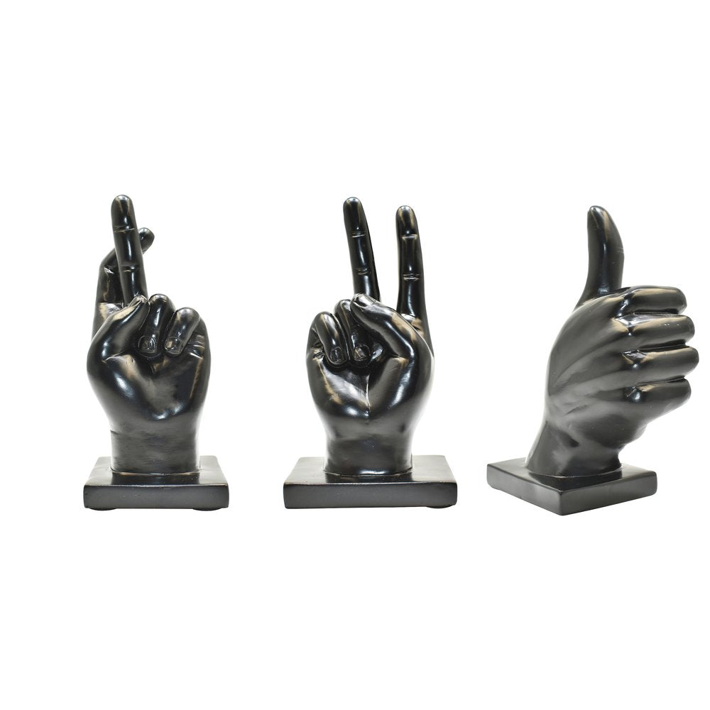 Set of Three Black Resin Hand Tabletop Sculpture HomeRoots