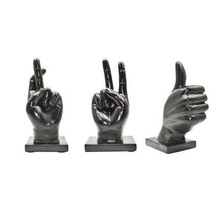 Set of Three Black Resin Hand Tabletop Sculpture HomeRoots